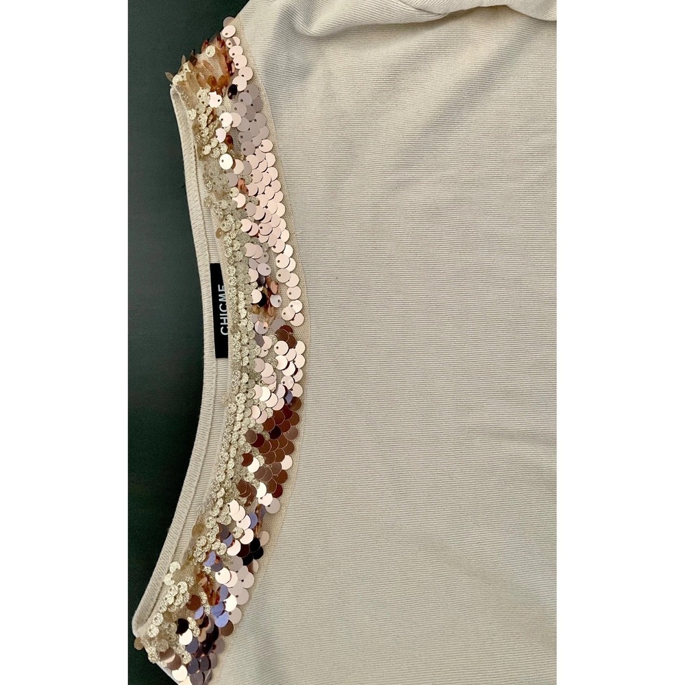 ChicMe Beige Long-sleeved Sequined Sweater Dress Sz S/M - Picture 9 of 11